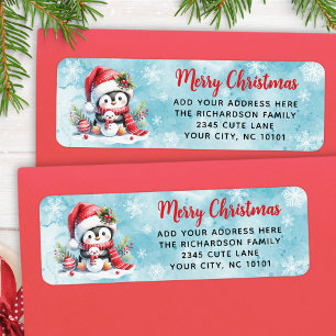 Rouge Bleu mignon pingouin Noël personnalisé