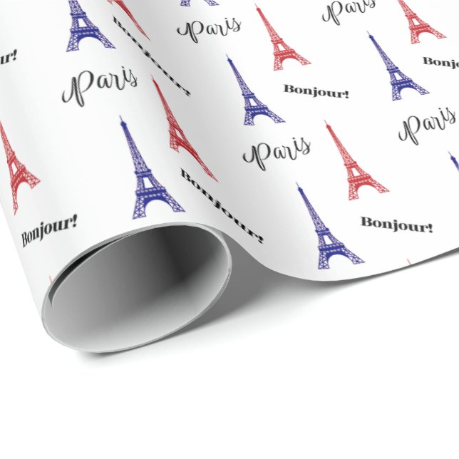 Rouge Bleu Paris Papier cadeau enveloppé France (Coin rond)