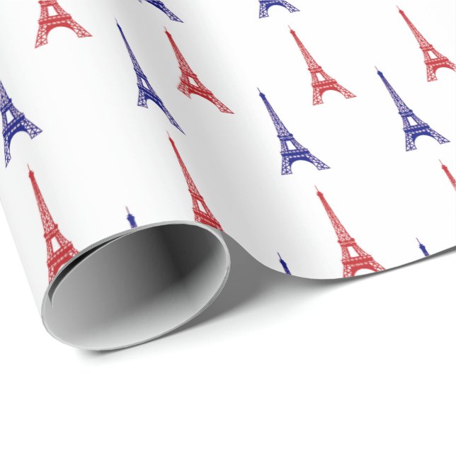 Rouge Bleu Paris Papier cadeau enveloppé France (Coin rond)