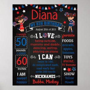 Rouge Bleu Pom-pom girl Tableau d'anniversaire