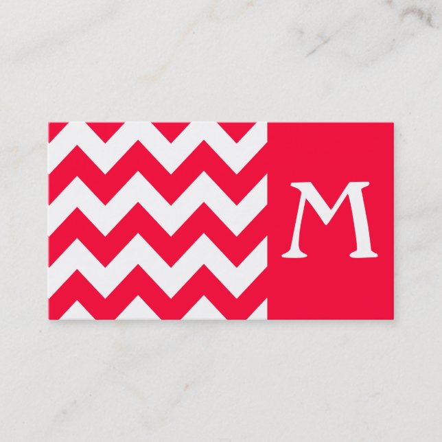 Rouge Bold Chevron Monogram Carte de visite (Devant)