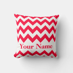 Rouge Bold Chevron with monogram Throw Pillow