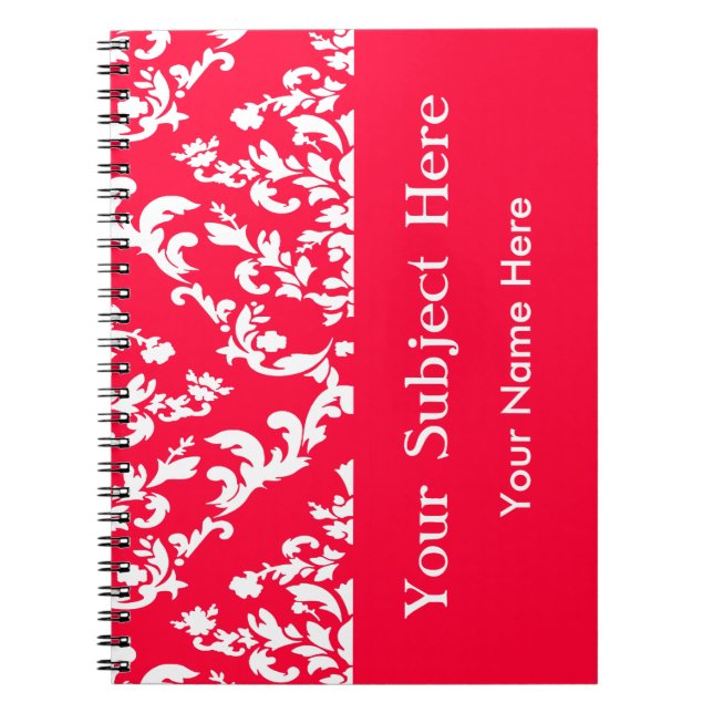 Rouge Bold Mod Damask w/ custom text Notebook (Front)
