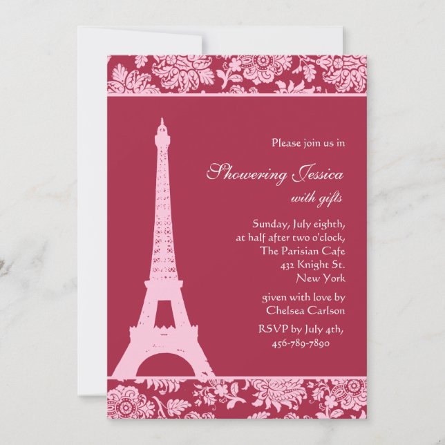 Rouge bonbon à Paris Invitation de douche nuptiale (Devant)