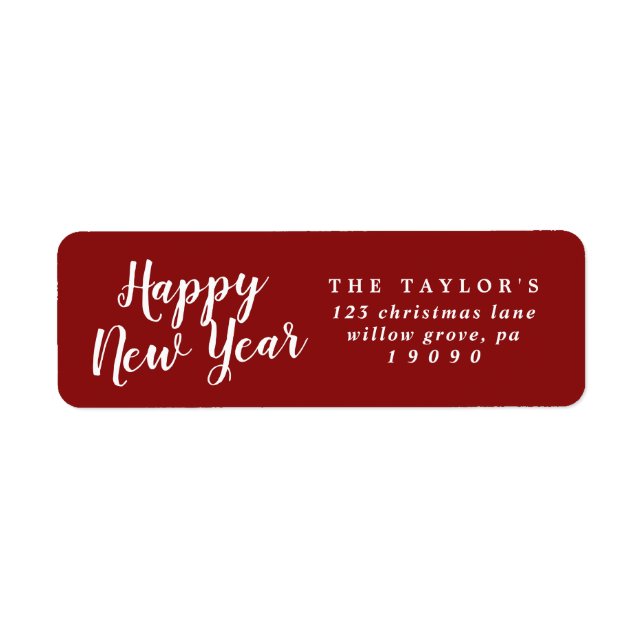 Rouge brossé Bonne année Adresse de retour Label (Devant)
