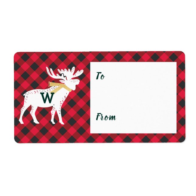 Rouge Buffle Plaid Moose Monogramme Noël (Devant)