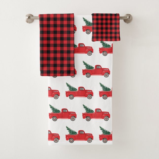 Rouge Camion Buffalo Chèque Motif Serviette Ensemb (En situation)