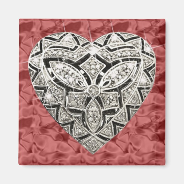 Rouge Carré élégant Designer Heart Magnet (Devant)