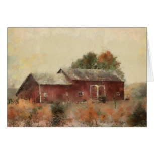 Rouge carte postale peinte vieille par grange