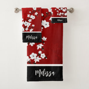 Rouge Cerisier Fleur Monogramme Noir Blanc