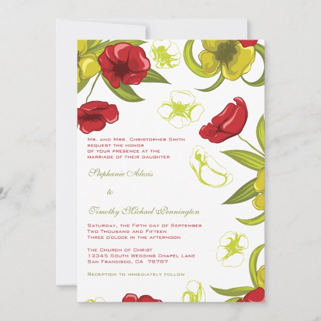 Rouge + citron vert faire-part de mariage fleurs d (Devant)