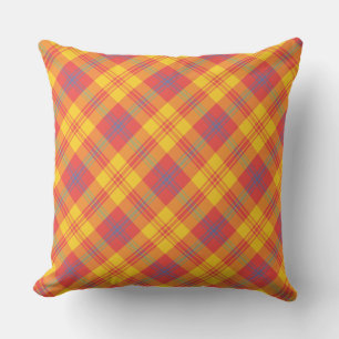 Rouge clair Jaune et Bleu Plaid Coussin ou coussin