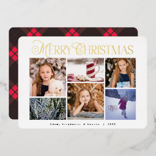Rouge classique Plaid Happy Holiday Foil Carte pho