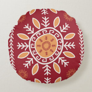 Rouge Coloré, Motif Tribal Simple, Coussin Rond