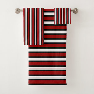 Rouge cramoisi, rayures noires et blanches