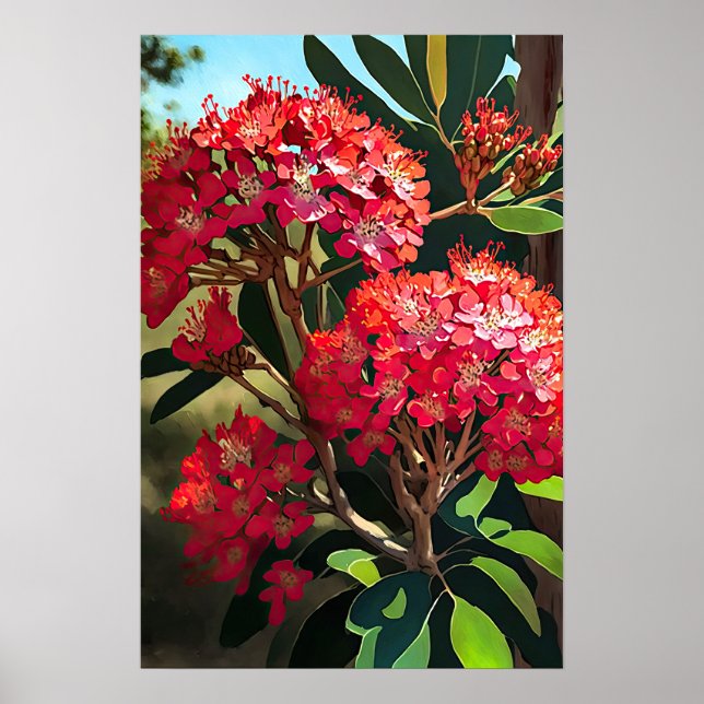 Rouge Crepe Myrtle Fleurs Art Imprimer Poster (Devant)