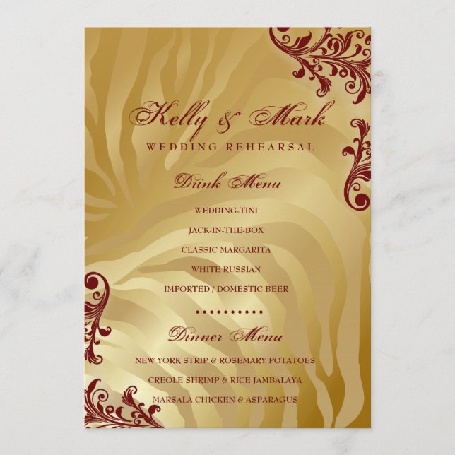 rouge de menu de boissons de dîner du d'or (Devant)