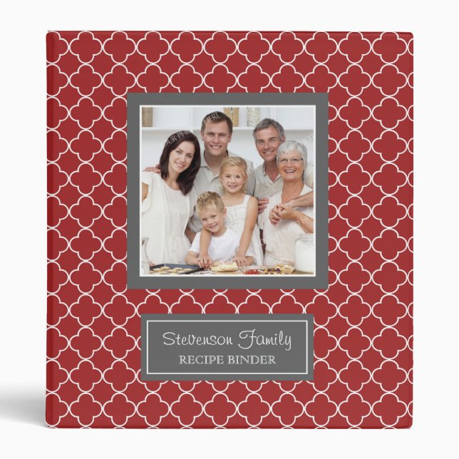 Rouge de Quatrefoil de classeur de recette de (Devant)