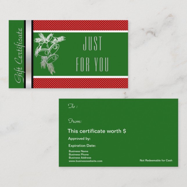 Rouge de vert de certificat de carte de cadeau de (Devant / Derrière)