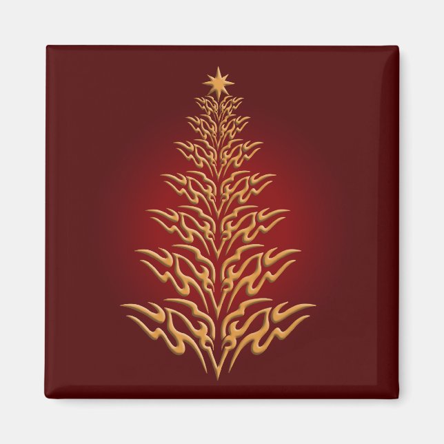 Rouge élégant Arbre de Noël Magnet (Devant)