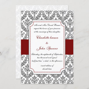 rouge élégant, invitation mariage damassé