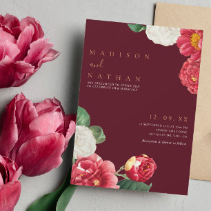 Rouge Elégant Vintage Floral Faire-part de mariage