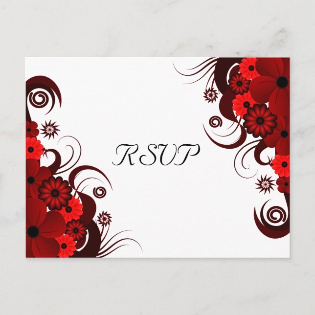 Rouge et blanc Floral Elegant RSVP Répondre Cartes (Devant)