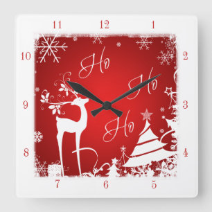 Rouge et blanc Ho Ho Noël Horloge avec Cerf