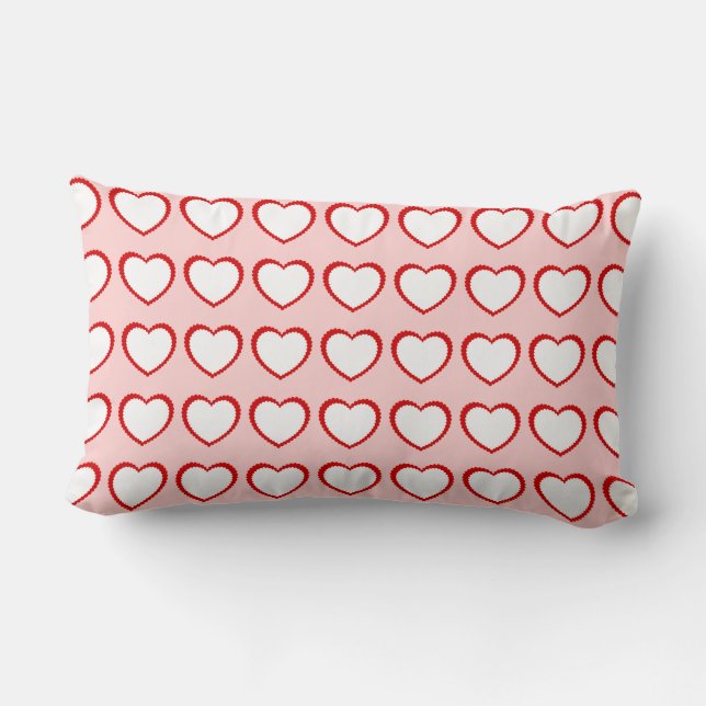 Rouge et blanc Valentine Coeurs Lumbar Coussin (Verso)