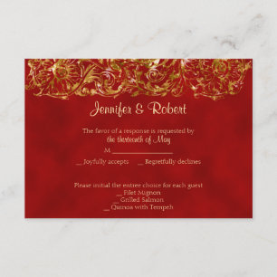 Rouge et carte de réponse d'anniversaire d'or