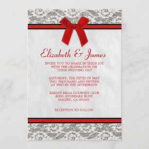 Rouge et invitations de mariage de dentelle du