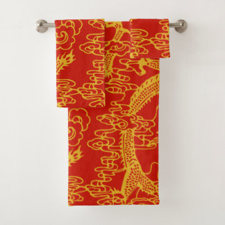 Rouge et motif chinois de dragon d'or