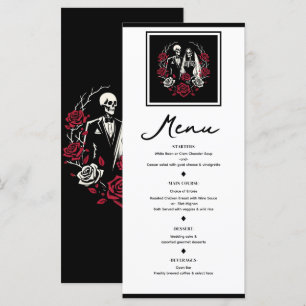 Rouge et noir blanc Rose Skeleton Mariage Menu