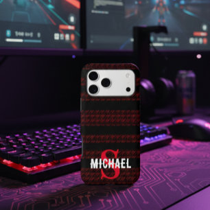 Rouge et noir Rayures esthétiques monogramme perso