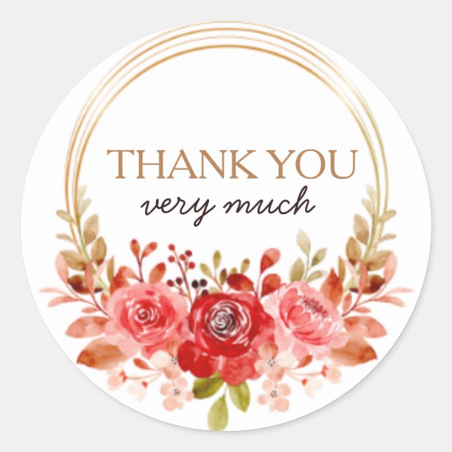 Rouge et or merci sticker feuille floral (Devant)