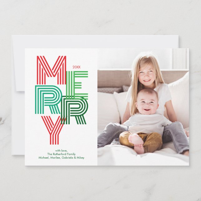 Rouge et vert moderne MERRY Noël Carte de vacances (Devant)