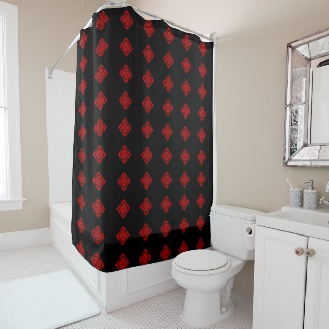 Rouge étoile géométrique noir rideaux de douche (En situation)