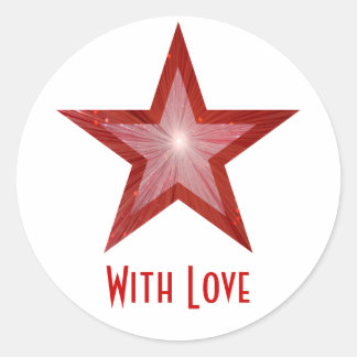 Rouge étoile 'With Love'' rond autocollant blanc