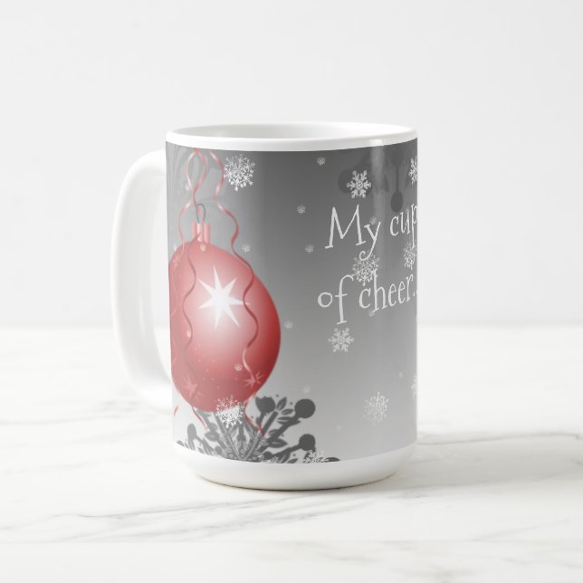 Rouge Fancy Noël Ornement café Mug (Devant gauche)