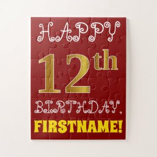 Rouge, Faux Gold 12e anniversaire + Puzzle de nom 