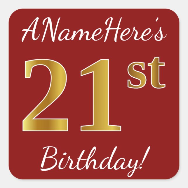 Rouge, Faux Gold 21e Anniversaire + Autocollant de (Devant)