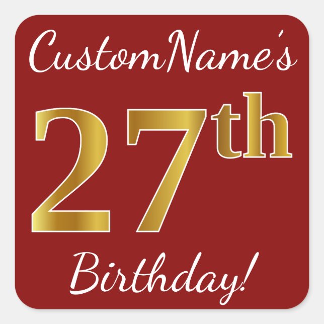 Rouge, Faux Gold 27e anniversaire + Autocollant de (Devant)