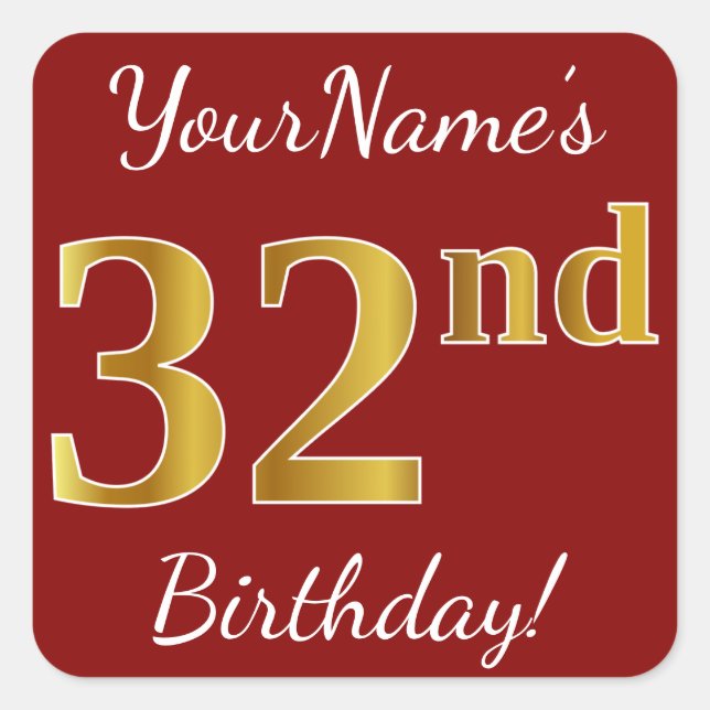 Rouge, Faux Gold 32e anniversaire + Autocollant de (Devant)