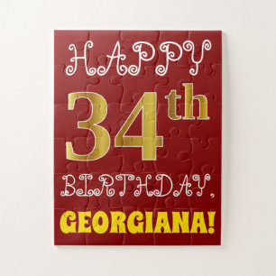 Rouge, Faux Gold 34e anniversaire + Puzzle de nom 