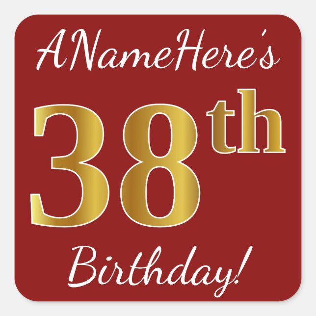 Rouge, Faux Gold 38e anniversaire + Autocollant de (Devant)