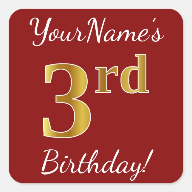 Rouge, Faux Gold 3e anniversaire + Autocollant de  (Devant)