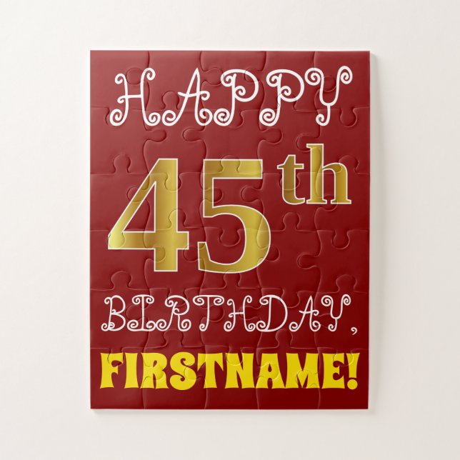 Rouge, Faux Gold 45e anniversaire + Puzzle de nom  (Vertical)