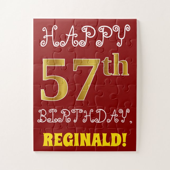 Rouge, Faux Gold 57e anniversaire + Puzzle de nom  (Vertical)