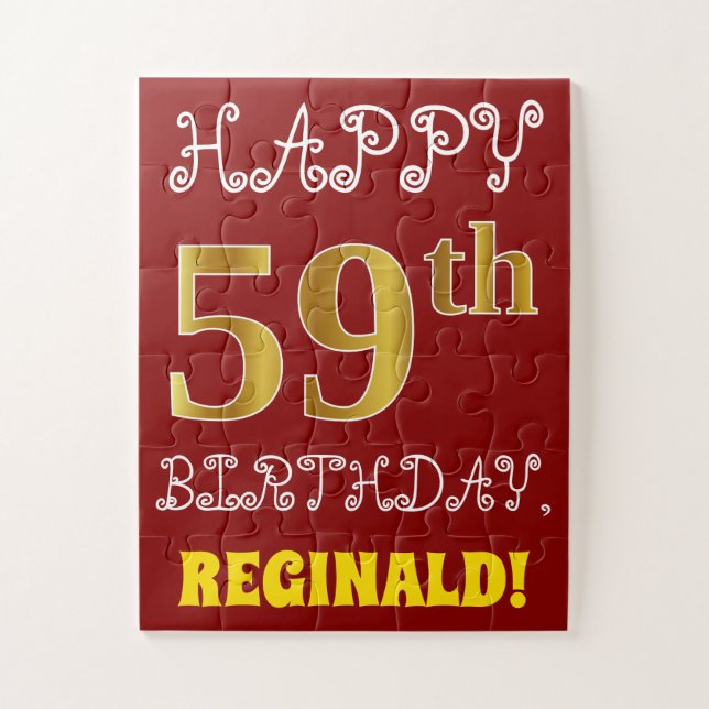 Rouge, Faux Gold 59e anniversaire + Puzzle de nom  (Vertical)