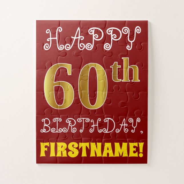 Rouge, Faux Gold 60e anniversaire + Puzzle de nom  (Vertical)